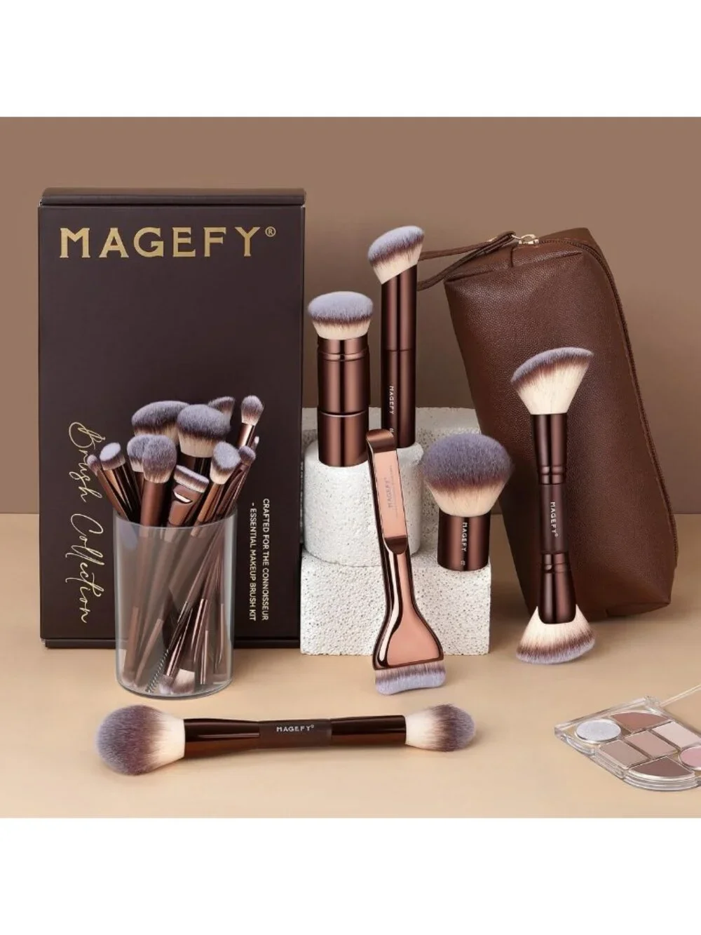 26-Piece Professional Makeup Brush Set - Double-Ended Brushes for Face & Eyes